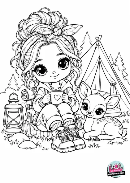 Coloriage LOL Poupée au camping à imprimer