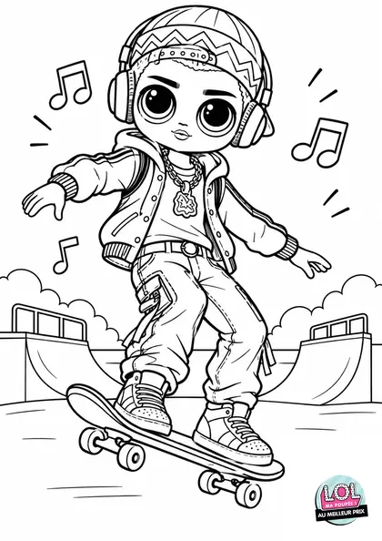 Coloriage LOL Cool Lev au skatepark à imprimer